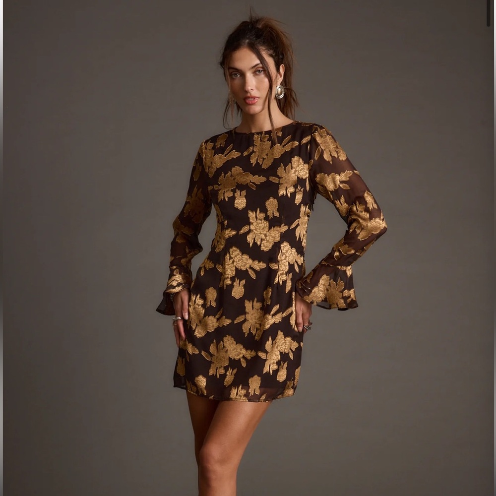 12th tribe Marissa Gold and Black Floral Mini Dress - Picture 10 of 11
